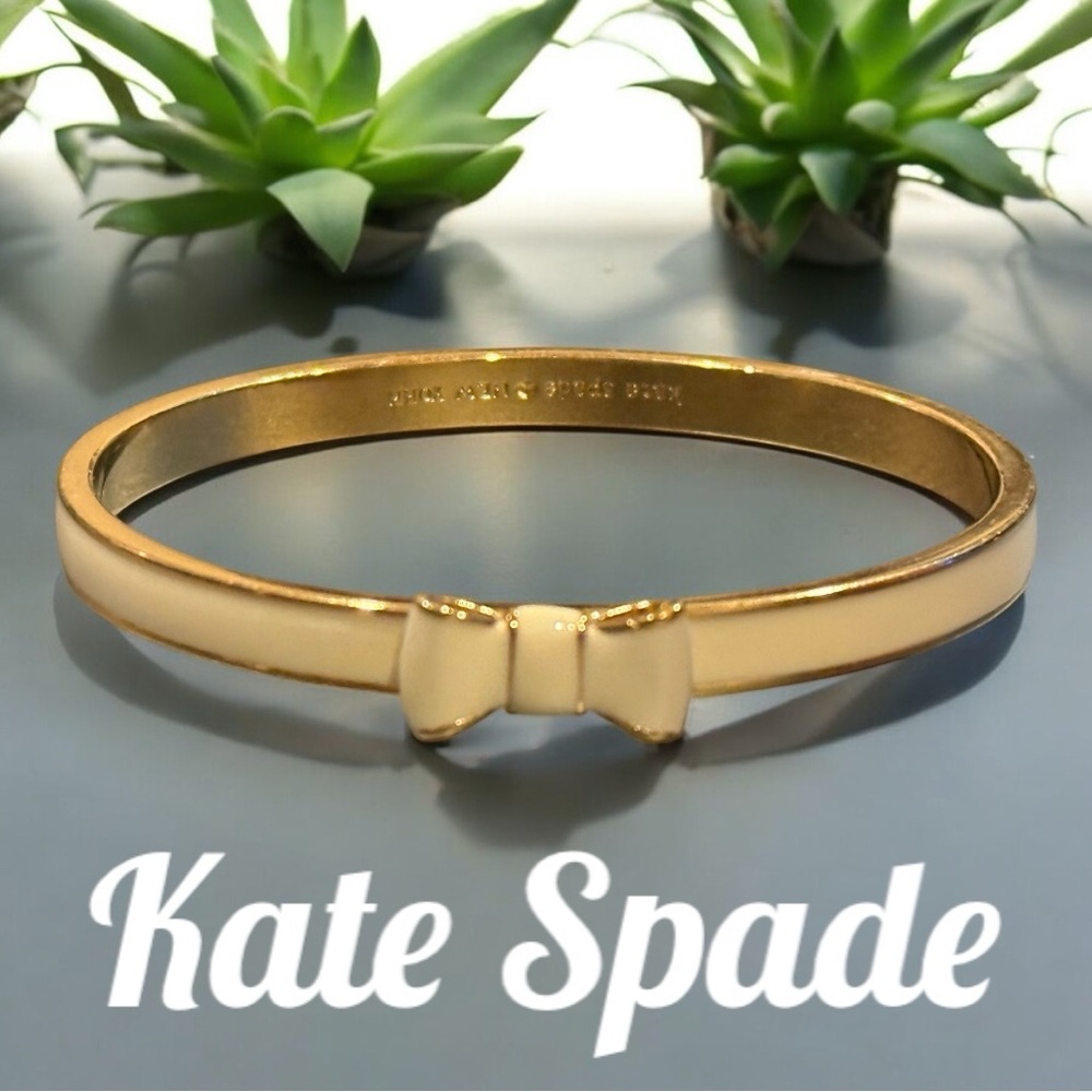 Kate Spade New York TAKE A BOW Gold & Cream CLASSIC Bangle Bracelet Stacking EUC